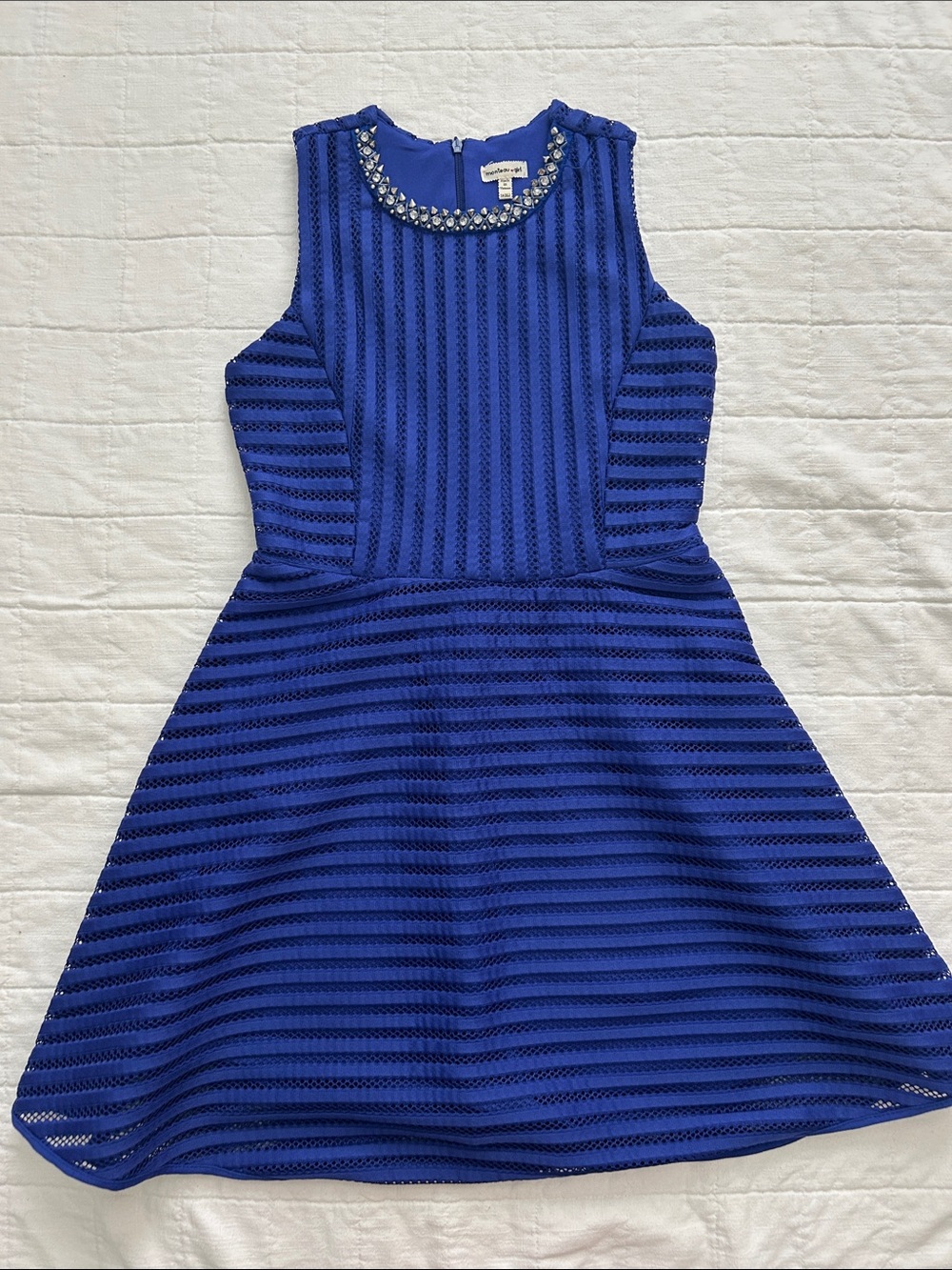 Kids Monteau Royal Blue Jeweled Neck Fit-and-Flare Dress